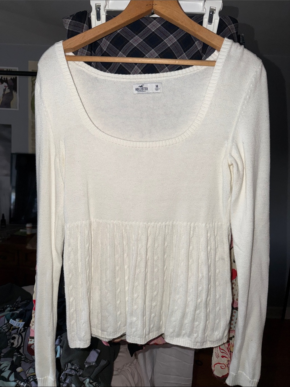 Hollister Cream Scoop Neck Peplum Knit Sweater